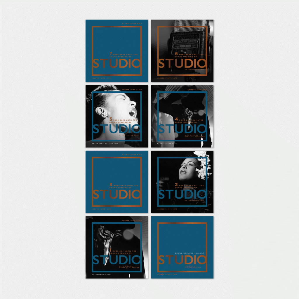 Studio Late night lounge Jazz venue in Hong Kong Countdown social media graphics to opening night