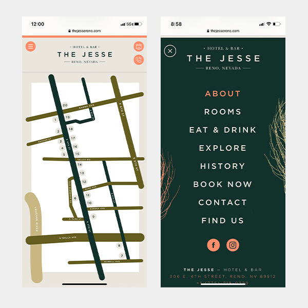 Rushton Smith - Custom Branding - The Jesse Hotel & Bar - Custom WordPress Website Design - Mobile View