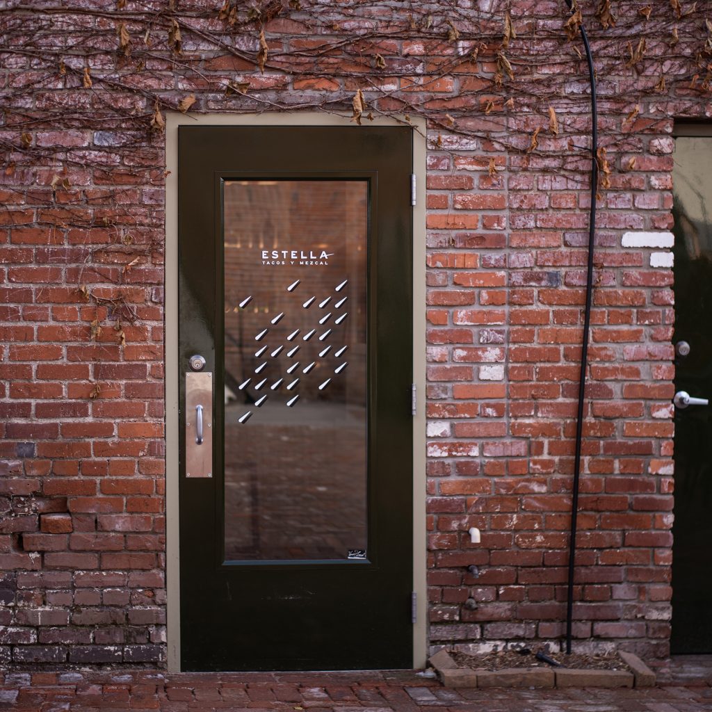 Rushton Smith - Custom Brand Design - Estella Tacos Y Mezcal Restaurant - Front Door Signage