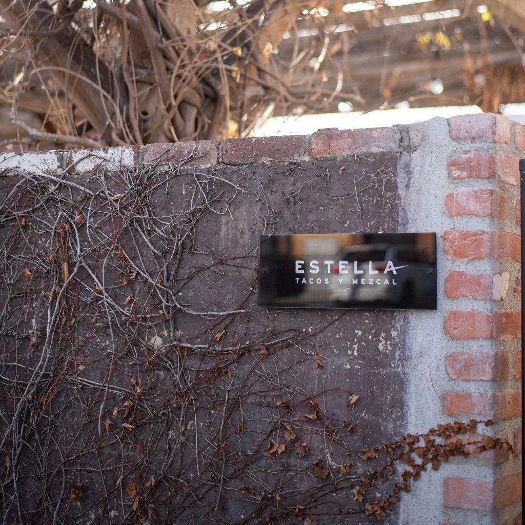 Rushton Smith - Custom Brand Design - Estella Tacos Y Mezcal Restaurant - Parking Lot signage