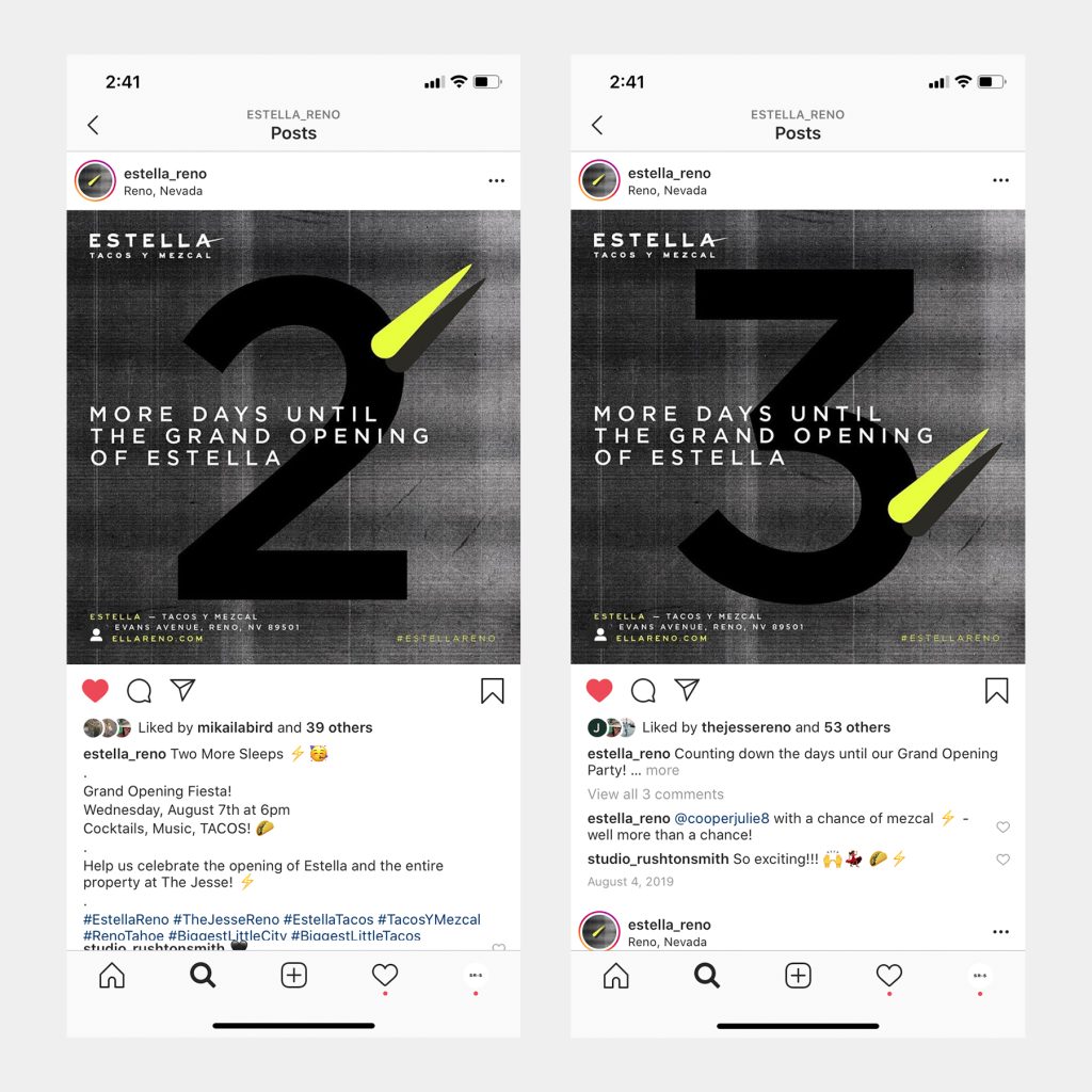 Rushton Smith - Custom Brand Design - Estella Tacos Y Mezcal Restaurant - Custom Social Media Countdown to Launch Graphics