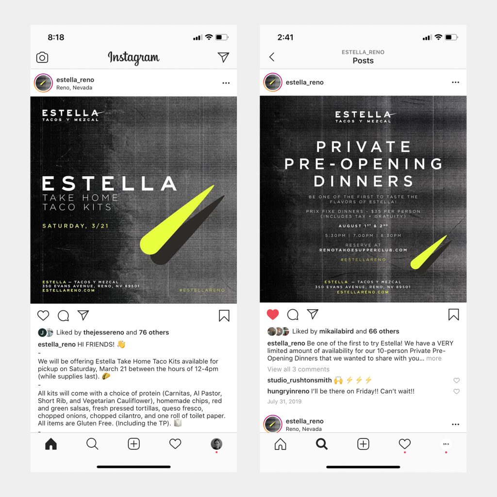 Rushton Smith - Custom Brand Design - Estella Tacos Y Mezcal Restaurant - Custom Template Social Media Graphics