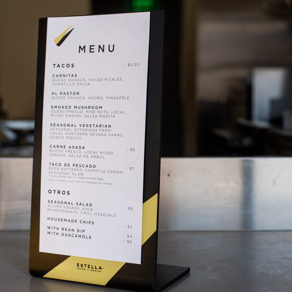 Rushton Smith - Custom Brand Design - Estella Tacos Y Mezcal Restaurant - Menu Board & Menu Custom Template