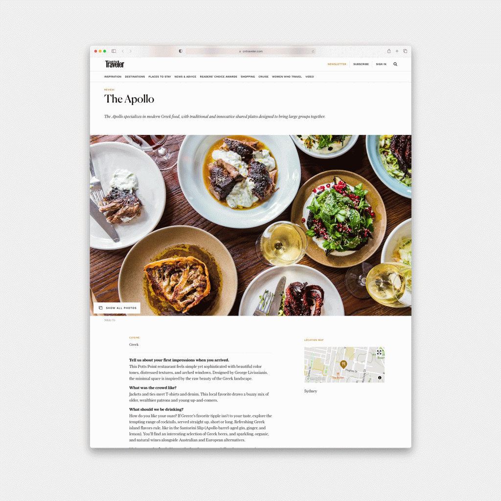 The Apollo restaurant - press - Conde Nast Traveler