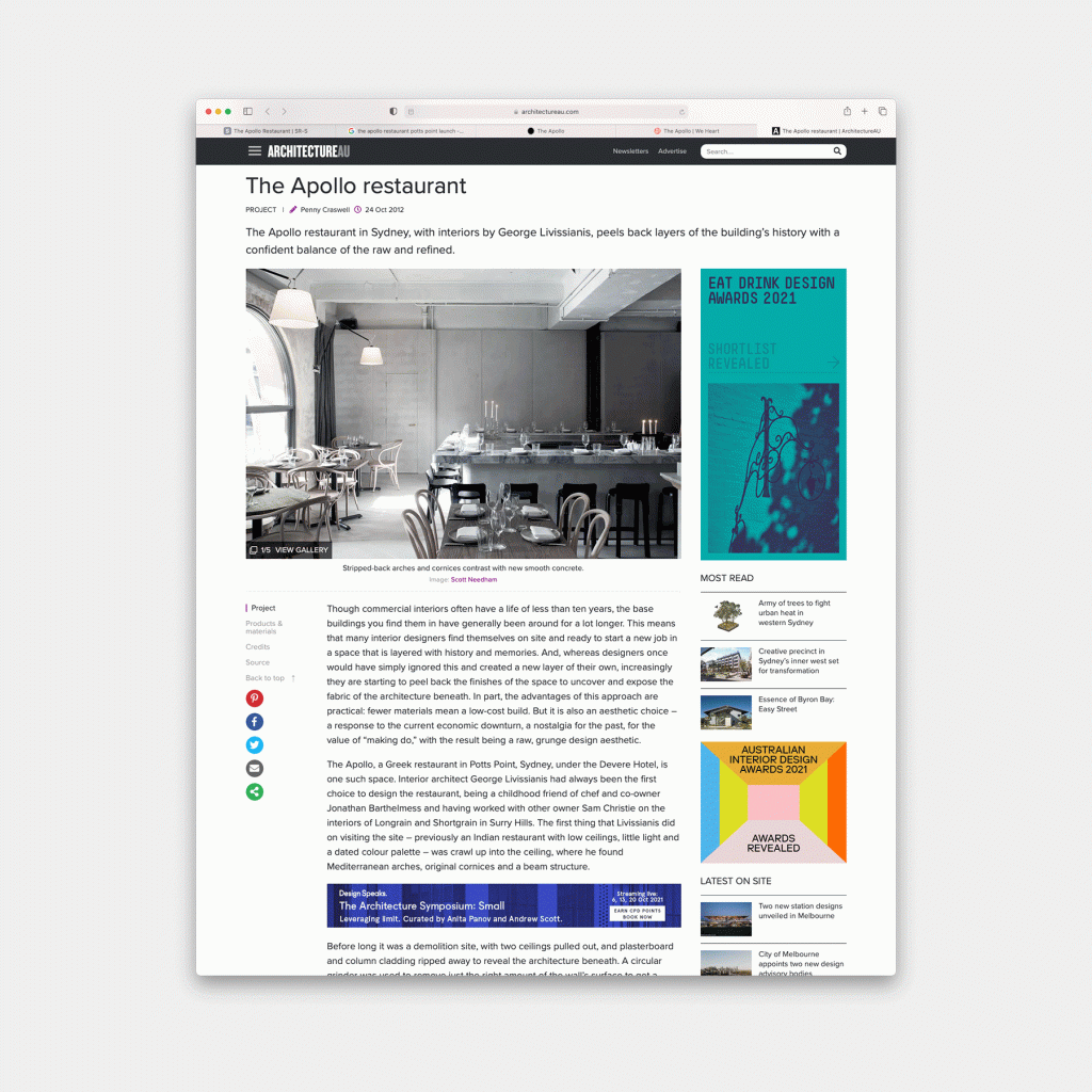 The Apollo restaurant - press - Architecture AU