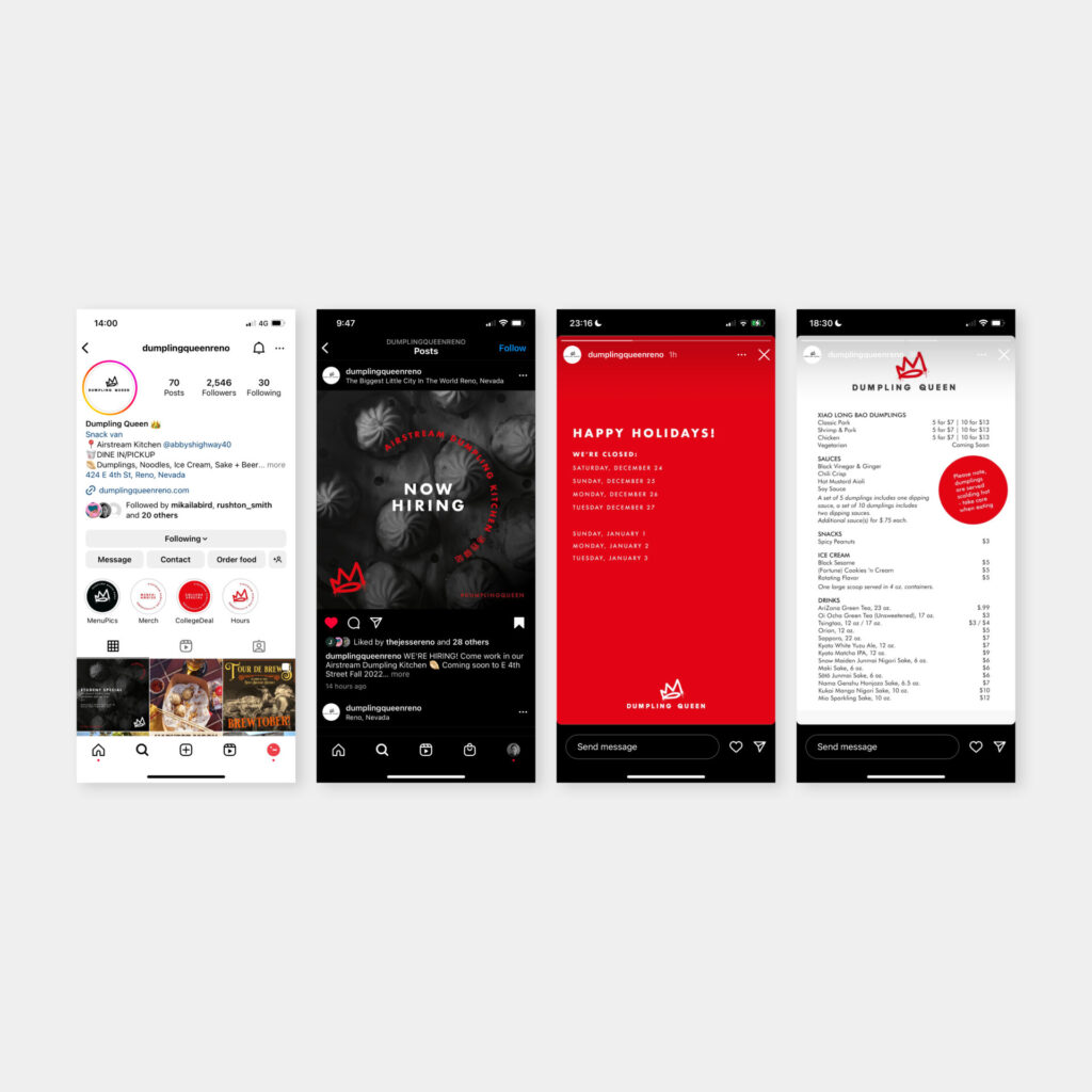 Hospitality brand Dumpling Queen custom template social media instagram stories, Reno Nevada