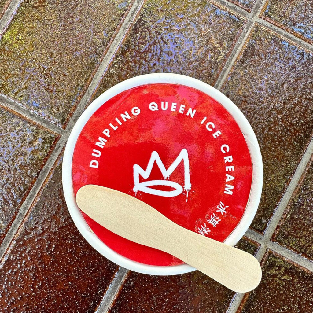 Hospitality branding Dumpling Queen ice cream custom packaging label, Reno NV