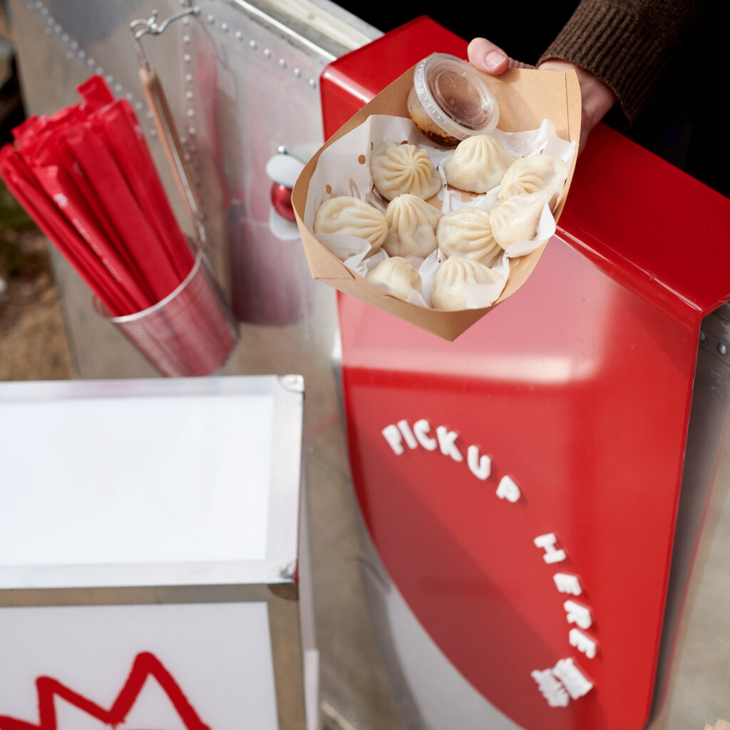 Hospitality Branding Dumpling Queen custom signage airstream dumpling kitchen, pick up window, Reno NV