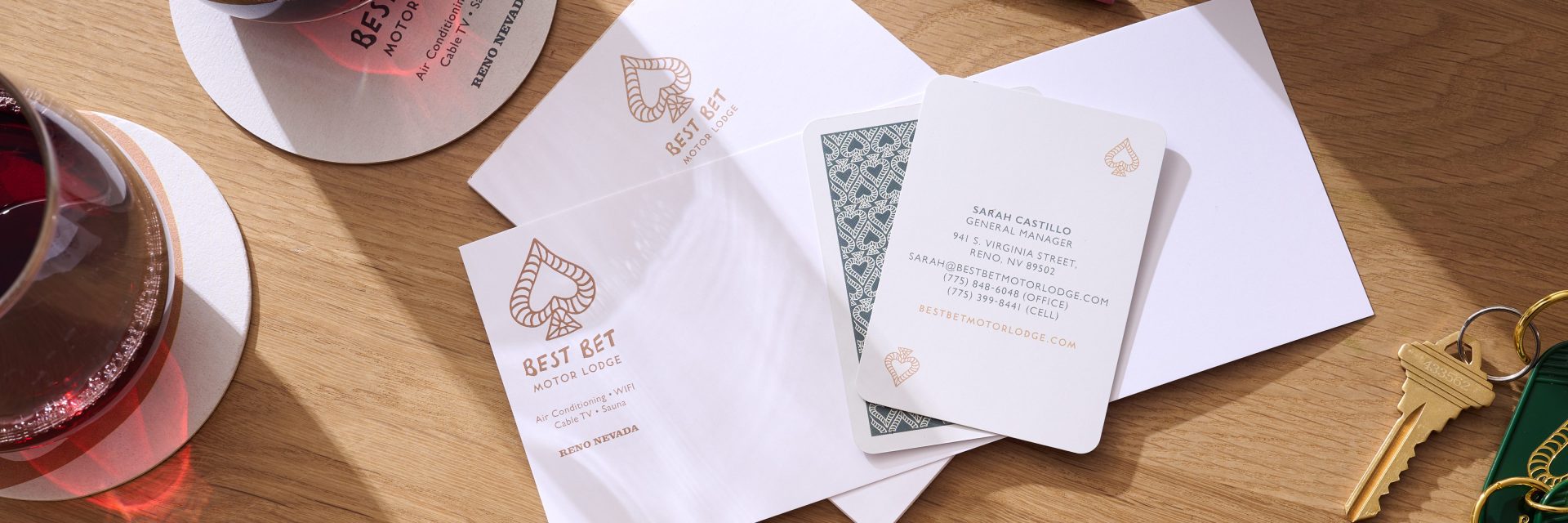 Business card in the style of Best Bet's custom designed playing cards