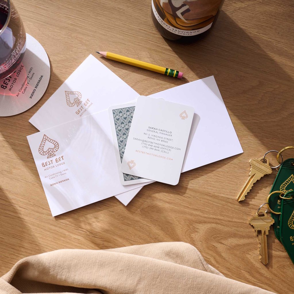 Best Bet's business cards in the style of their custom deck of playing cards