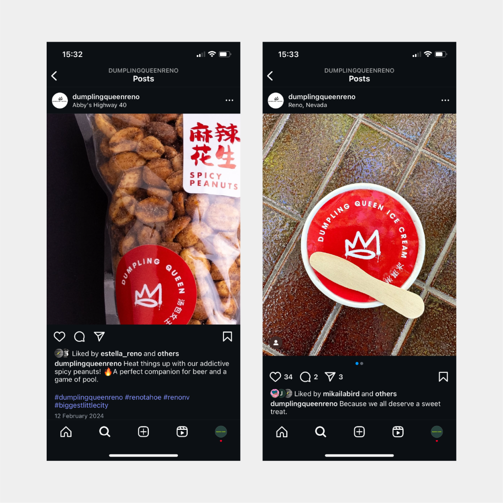 Dumpling Queen Merchandise and branded take-away ice cream, spicy peanuts